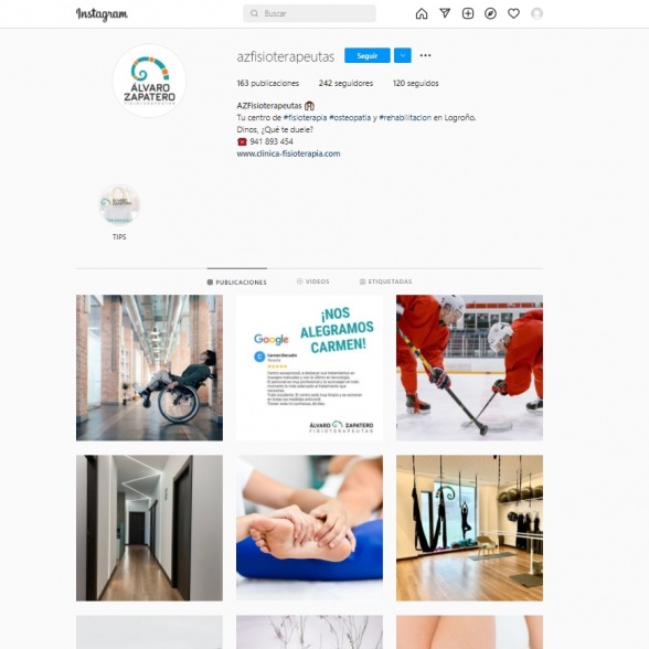 Instagram personalizado y publicaciones. Álvaro Zapatero Fisioterapeutas.