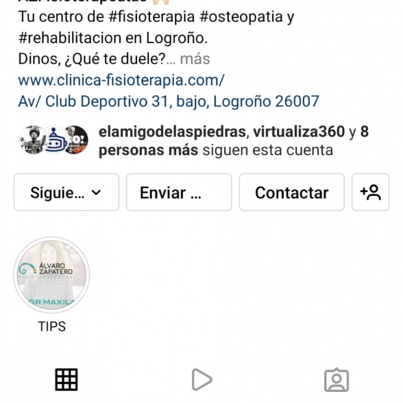 Instagram personalizado y publicaciones. Álvaro Zapatero Fisioterapeutas.
