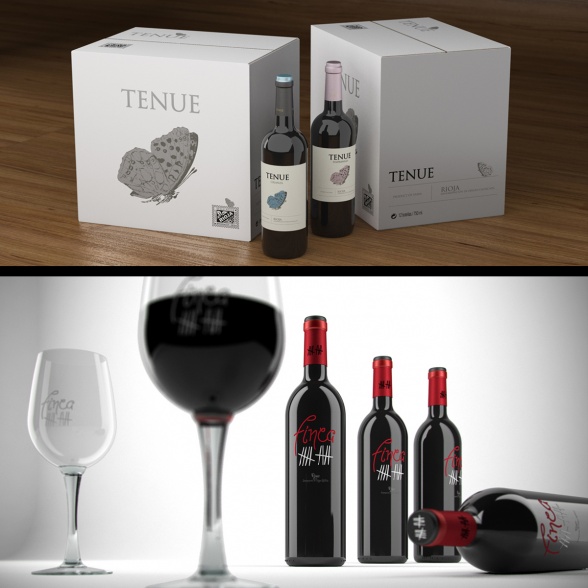 Bodegones y packaging para vino en 3D