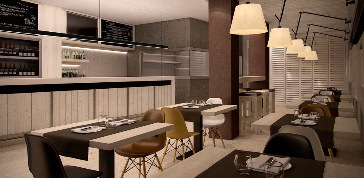 Infoarquitectura de interiores 3D para Cafetería Victoria